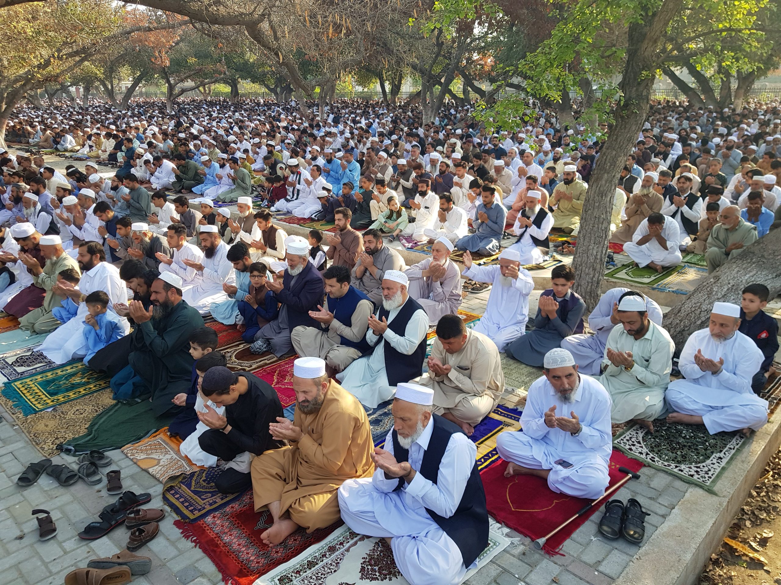 پشاور: عیدالفطر کے مرکزی اجتماع میں نمازی دعا کر رہے ہیں۔